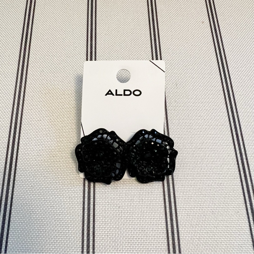 Aldo Black Rhinestone Flower Earrings - Picture 1 of 3